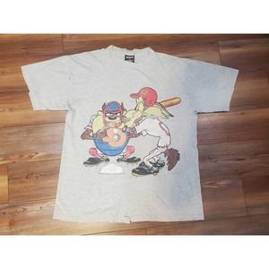 Vintage 90s Taz SINGLE STITCH Looney Tunes Wile Baseball T Shirt XL THRASHED